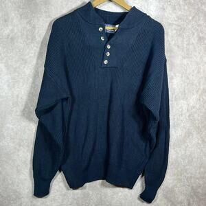 Peconic Bay Traders Chenille Sweater Mens Large Blue Knit Grandpa Cabincore USA‎